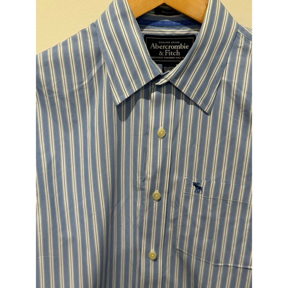 Men's Abercrombie & Fitch Blue & White Striped Casual Button Down cotton Shirt L - Picture 2 of 8
